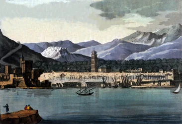 Ansicht von Split (Spalato), Kroatien, vom Meer aus. Aquarell vom Anfang des 19. Jahrhunderts