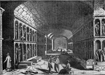 Ansicht des Kapuzinerfriedhofs in Palermo im 19. Jahrhundert. (Cimitero dei Cappuccini, Palermo)