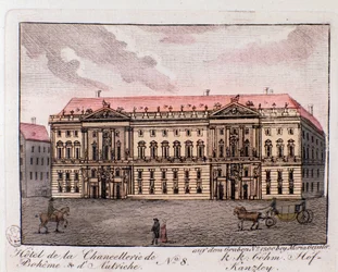 Ansicht des Hotels der Kanzlei von Böhmen und Österreich in Wien, Österreich. Gravur von 1815