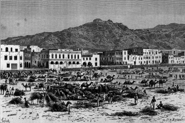 Ansicht des Marsches von Aden in Abessinien. Gravur um 1880