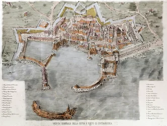 Ansicht des Hafens von Civitavecchia bei Rom. 19. Jahrhundert