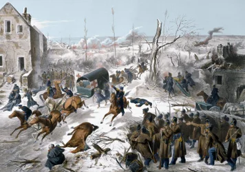 Krieg von 1870 zwischen Frankreich und Preußen: Rotes Kreuz während der Schlacht von Bapaume im Pas de Calais am 2. und 3. Januar 1871, die den Sieg der Nordarmee unter General Faidherbe gegen die Preußen sah