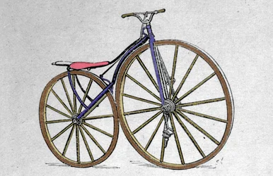 Holzmodell eines Velocipeds. Pierre Michaux, erfand das Pedal in den frühen 1860er Jahren.