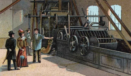 Wollindustrie: Waschen. Chromolithographie aus dem späten 19. Jahrhundert
