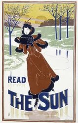 Junge Frau beim Schlittschuhlaufen - Werbung für die Zeitung „The Sun“