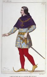 Kostüm des Ritters des Genet-Zweigs. Gravur von 1830