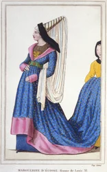 Porträt von Margarete von Schottland, Dauphine von Frankreich - Tochter von Jakob I., König von Schottland und Frau von Ludwig XI. 1418-1445, Gravur von 1830