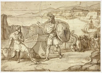 Szene aus der Ilias: Konfrontation zweier Krieger