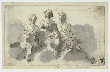 Drei sitzende Figuren (recto); Sitzender Mann im Profil (verso)