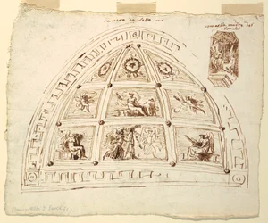 Zeichnung, Deckenwölbungsdekoration, Camera da Letto, Sala di Cornelia di Palazzo Cavina, Faenza, 1816