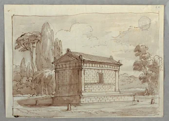 Zeichnung, Klassischer Tempel in einer Landschaft, ca. 1805