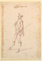 Kostümentwurf: Ein Hauptmann für ein Ballett, ca. 1720