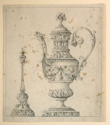Zeichnung, Verzierte Kanne und Handglocke, 1860–80