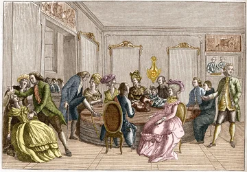 Demonstration von Franz Anton Mesmer (Mesmer-Eimer)