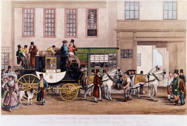 Eine Kutsche vor dem Star Hotel in Oxford im Jahr 1831