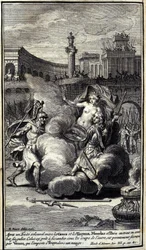 Nach einem feierlichen Abkommen zwischen den Griechen und den Trojanern traten Menelaos und Paris in einen Einzelkampf. Dieser, bereit unter den Schlägen des anderen zu erliegen, wird von Venus gerettet, die ihn in einer Wolke nach Troja bringt. Illustrati