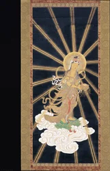 Amitabha (Amida) Triade, die vom Himmel herabsteigt