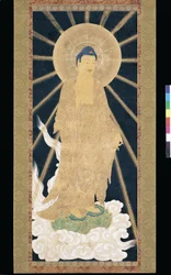 Amitabha (Amida) Triade, die vom Himmel herabsteigt