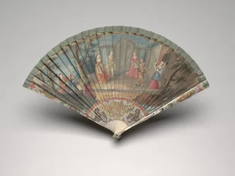 Brisé-Fächer mit einer Szene der Comédie-Italienne, ca. 1700-25