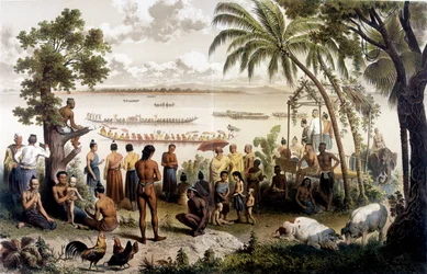 Kanu-Rennen in Bassac, Laos. Atlas der Erkundungsreise nach Indochina in den Jahren 1866 - 1868, herausgegeben von F. Garnier