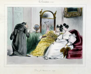 Karikatur eines buckligen Priesters: „Gott schuf den Menschen nach seinem Bilde“