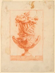 Entwurf für eine Vase mit Satyrn