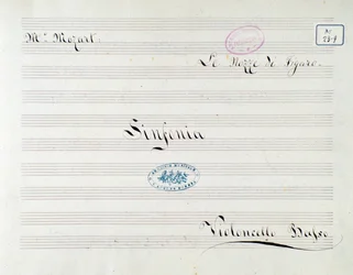 Erste Seite der Partitur für das Cello in Le nozze di Figaro, Oper von Mozart (19. Jahrhundert)