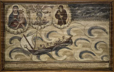 Ehemaliges Voto (Ex Voto) Seemann, beliebtes Angebot als Zeichen der Hingabe und Dankbarkeit des Seemanns, der die Gefahren des Meeres überlebt hat, aus der Kirche von Carmine, Torre del Greco, in der Nähe von Neapel