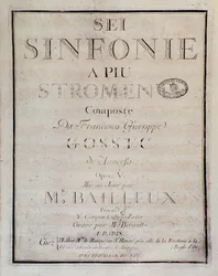 Frontispiz der Partitur für Sei sinfonie a piu strumenti op. 5 (erste Symphonie) von Francois Joseph Gossec