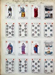Historische Spielkarten, die große Persönlichkeiten aus Geschichte, Kunst, Literatur, Religion darstellen. 19. Jahrhundert. Paris, B.N.