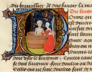 Hygiene und Nutzen der Toilette, aus dem Traktat über die Medizin von Aldebrande de Florence, Manuskript