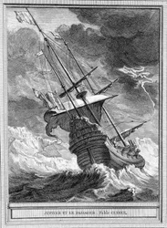 Illustration der Fabel „Jupiter und der Passagier“ von Jean de La Fontaine