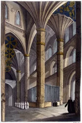 Innenraum der Kathedrale von Salamanca. Lithografie des 19. Jahrhunderts