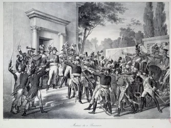 Treffen von Generälen und Offizieren um Napoleon Bonaparte am Morgen des 18. Brumaire