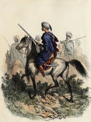Maurische Gendarmen (oder Flurwächter), die für die 1831 gegründete Landpolizei von Algier zuständig waren. In „L