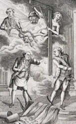 Necker vor dem Tribunal der Laterne - in „Ergänzung zum Privatleben und Ministerium von M. Necker, Generaldirektor der Finanzen“ von einem Bürger, hrsg. Pellet, Genf