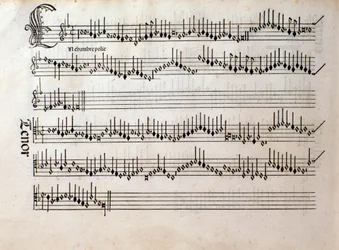 Seite der Partitur von Harmonice Musices Odhecaton von Ottaviano Petrucci (1501)