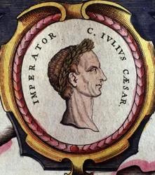 Porträt von Julius Caesar (101 - 44 v. Chr.), römischer General und Politiker. Gravur aus dem späten 18. Jahrhundert. Mailand