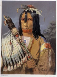 Porträt von Kee-Ake-Saa-Ka-Wow mit dem Kalumet - in „Wandering of an artist among the indians of north america“ von Paul Kane, Longmans & Roberts, London