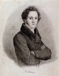 Porträt des italienischen Komponisten Vincenzo Bellini. Gravur. 19. Jahrhundert