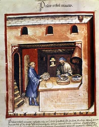 Zubereitung von Meeresfischen in Essig. Illumination aus der Milch der Medizin und Diätetik „Tacuinum sanitatis“