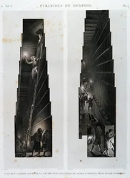 Pyramiden von Memphis: Ansicht der oberen Galerie der Großen Pyramide, aus der oberen und unteren Lagerung - in „Beschreibung von Ägypten“, Kaiserliche Ausgaben