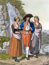 Darstellung der Waldenser mit ihrer Kleidung. Um 1820.