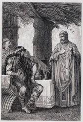 Saint Gregoire von Tours (538-594) widersetzt sich Chilperic I. (539-584), König von Neustrien