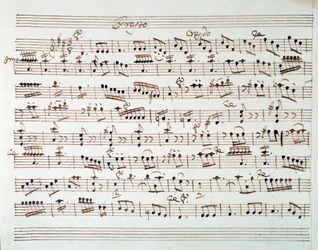 Notenseite für die erste Geige in der Ouvertüre von Mithridate, König von Pontus, Oper von Mozart (1770)