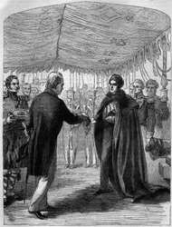 Sir Walter Scott überreicht das Kreuz von St. Andrew an König George IV.