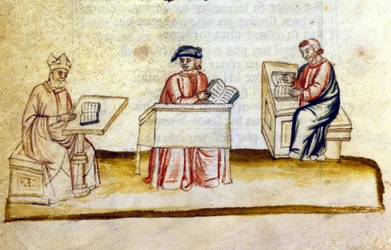 Studierzimmer in einem Kloster. 14. Jahrhundert. Biblioteca Nazionale Marciana, Venedig.