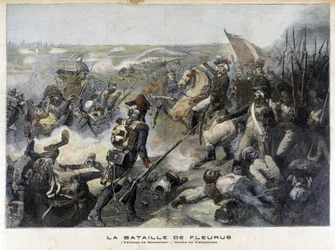 Die Schlacht von Fleurus (Belgien 1794) nach dem Gemälde von Mauzaisse (Musée de Versailles). Illustration des „Petit Journal“ von 1892.