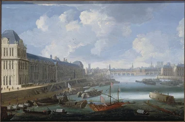 Die Grande Galerie des Louvre, der Pont-Neuf, die Cité, das Collège des Quatres-Nations, ca. 1670 Auf der Seine, die königliche Galeere, zwischen 1670 und 1685