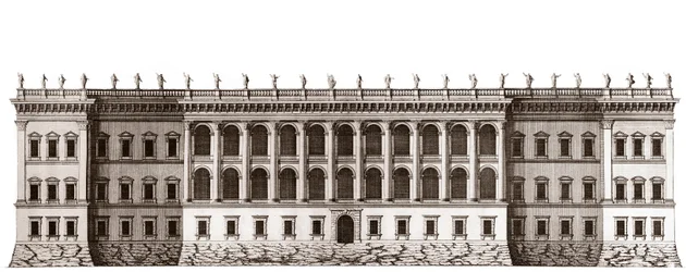 Der Louvre in Paris, Projekt von Gian Lorenzo Bernini: Erhebung der Hauptfassade zu den Tuilerien - Aus „Architecture françoise“ von Jacques-François Blondel - Gravur von Jean Marot